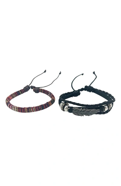 Shop Adornia Set Of 2 Black Leather & Woven Slider Bracelets