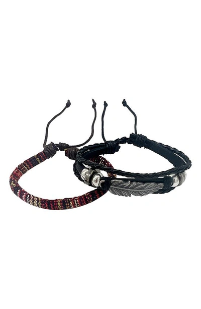 Shop Adornia Set Of 2 Black Leather & Woven Slider Bracelets