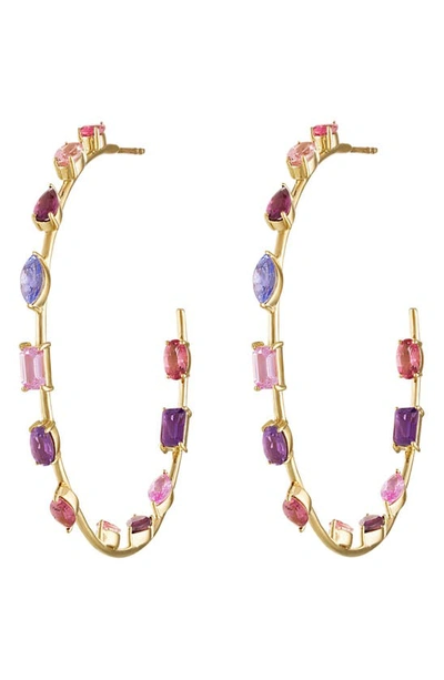 Shop Eden Presley Goddess Crystal Hoop Earrings In Yellow Gold/ Mixed Stone