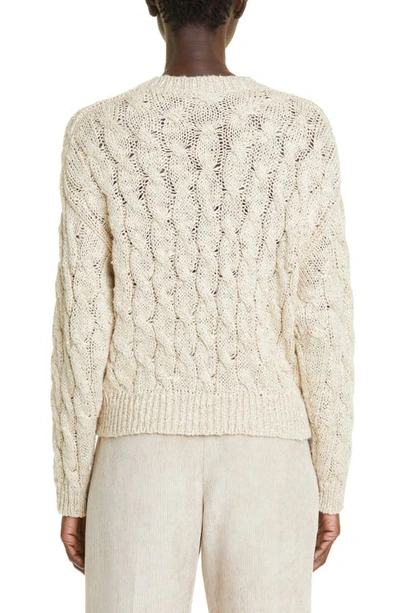 Shop Brunello Cucinelli Sequin Cable Knit Silk & Linen Blend Sweater In Cbu80-light Beige