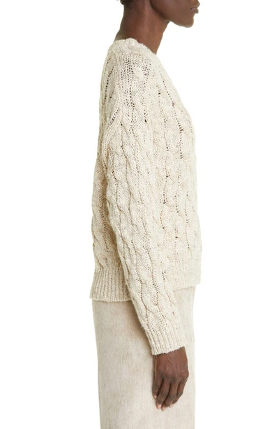Shop Brunello Cucinelli Sequin Cable Knit Silk & Linen Blend Sweater In Cbu80-light Beige