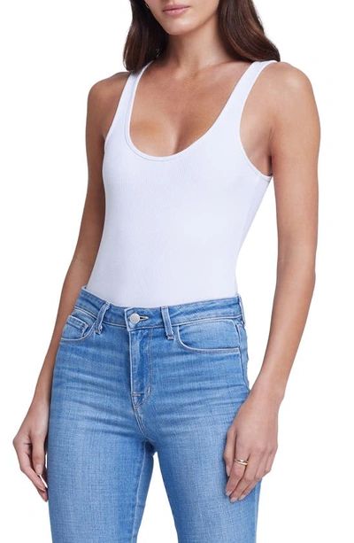 L'agence Womens Ribbed Cotton Stretch Bodysuit In White