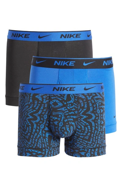 Shop Nike 3-pack Dri-fit Essential Stretch Cotton Trunks In Blue Warped Print