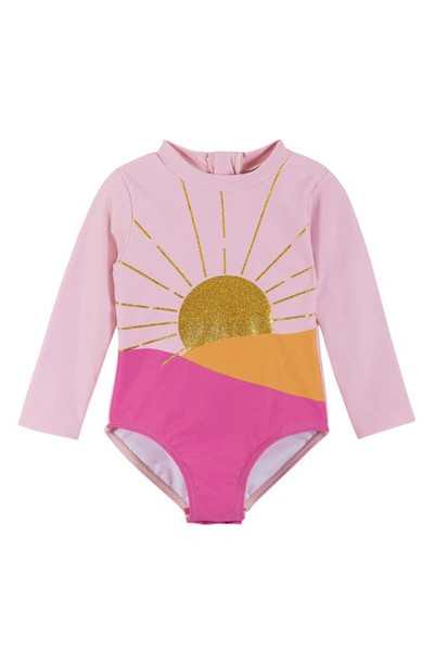 Shop Andy & Evan Sunshine One-piece Rashguard Swimsuit In Pink Sunshine