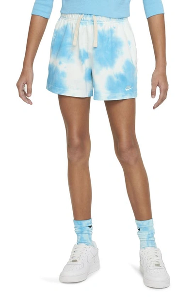 Shop Nike Kids' Sportswear Tie Dye Shorts In Baltic Blue/ Sail