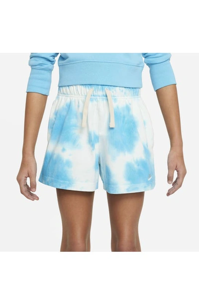 Shop Nike Kids' Sportswear Tie Dye Shorts In Baltic Blue/ Sail