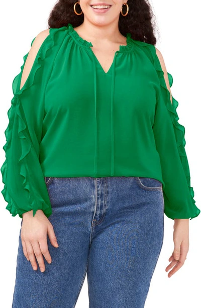 Shop 1.state 1. State Ruffle Cold-shoulder Georgette Top In Electric Green