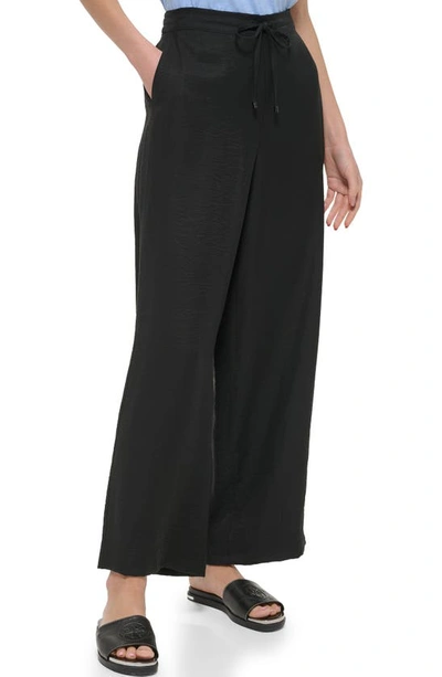 Shop Dkny Crinkle Wide Leg Pants In Black