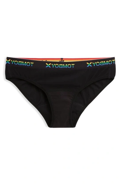 Shop Tomboyx First Line Stretch Cotton Period Bikini In Black Rainbow
