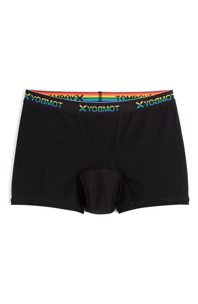 Shop Tomboyx First Line Stretch Cotton Period 4.5-inch Trunks In Black Rainbow