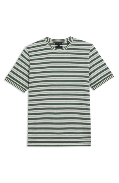 Shop Ted Baker Vadell Stripe Cotton & Linen Crewneck T-shirt In Khaki