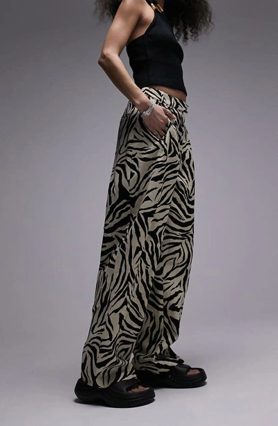 Shop Topshop Slouchy Zebra Print Trousers In Black/white