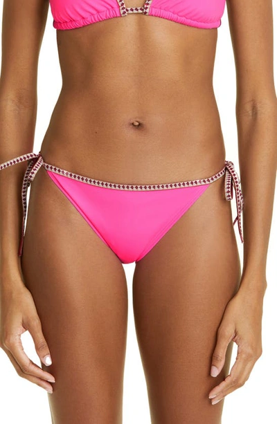 Shop Lemlem Lena String Bikini Bottoms In Bright Pink