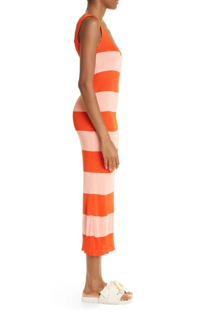 Shop Zimmermann Stripe Knit Tank Maxi Dress In Coral/ Shell Pink Rugby Stripe