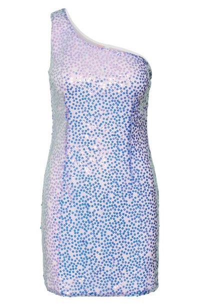 Shop Something New Valentina Sequin One-shoulder Minidress In Lilac Snow Detail Sequin