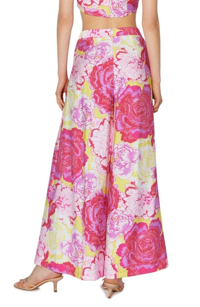 Shop Something New Floral Pleated High Waist Palazzo Pants In Yellow Plum Aop Big Flower
