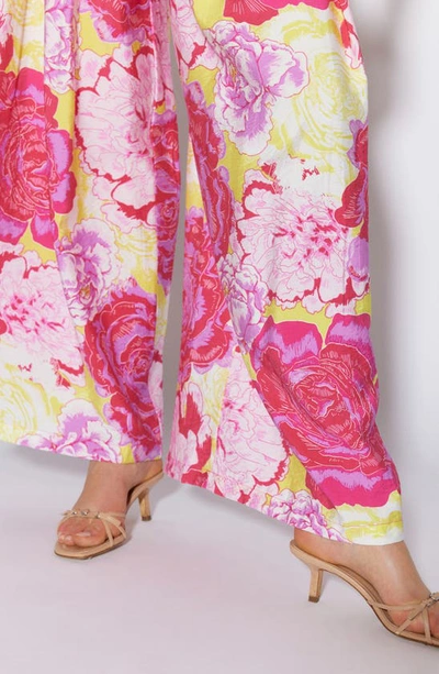 Shop Something New Floral Pleated High Waist Palazzo Pants In Yellow Plum Aop Big Flower