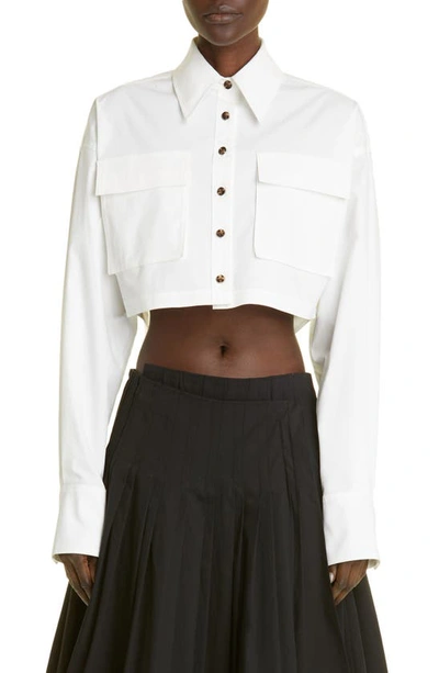 Shop Proenza Schouler Crop Poplin Button-up Shirt In White