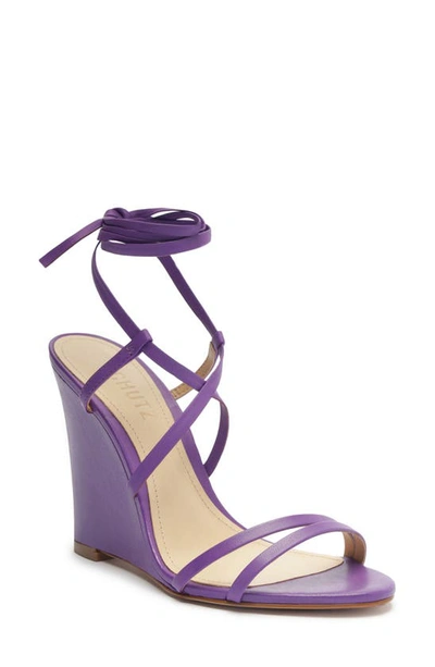 Shop Schutz Deonne Ankle Wrap Strappy Wedge Sandal In Violet