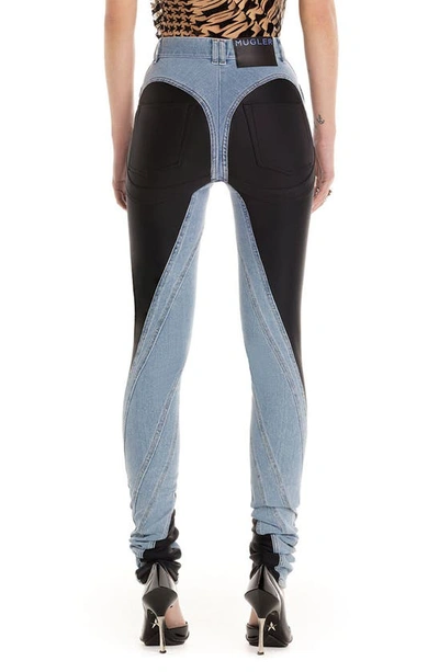 Shop Mugler Spiral High Waist Skinny Jeans In Light Blue / Black