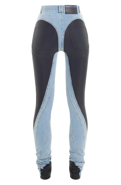 Shop Mugler Spiral High Waist Skinny Jeans In Light Blue / Black