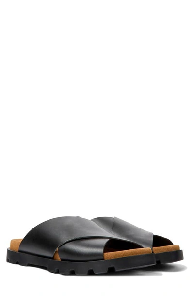 Shop Camper Brutus Slide Sandal In Black Leather