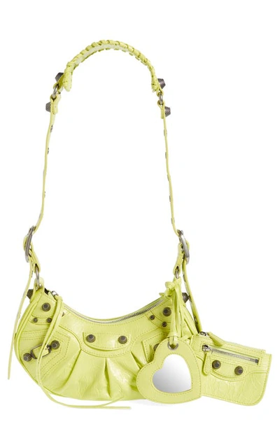 Shop Balenciaga Extra Small Le Cagole Lambskin Shoulder Bag In Lime