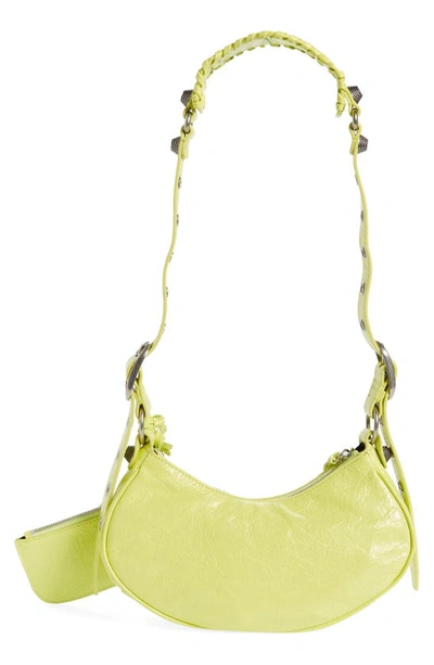 Shop Balenciaga Extra Small Le Cagole Lambskin Shoulder Bag In Lime