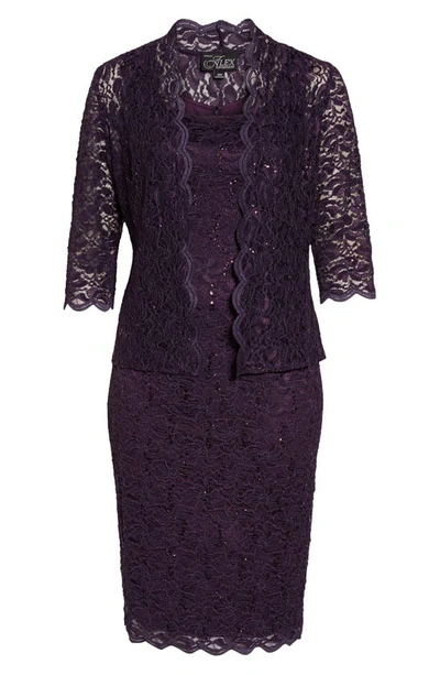 Shop Alex Evenings Lace Cocktail Dress With Jacket In Eggplant
