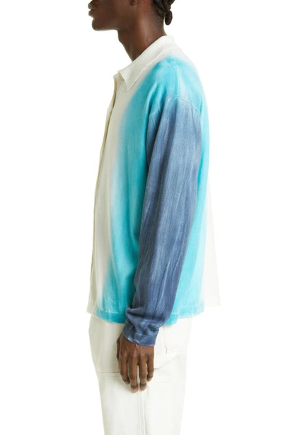 Shop The Elder Statesman Scape Tie Dye Organic Cotton & Cashmere Button-up Knit Shirt In Ivory W/ Aqm/ Oxb - C650