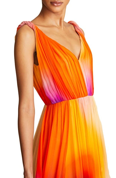 Shop Halston Stacia Crinkle Chiffon A-line Gown In Sunset Abstract Color Block
