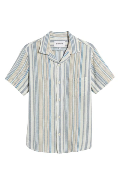 Shop Corridor Amagansett Stripe Short Sleeve Cotton Button-up Shirt In Blue