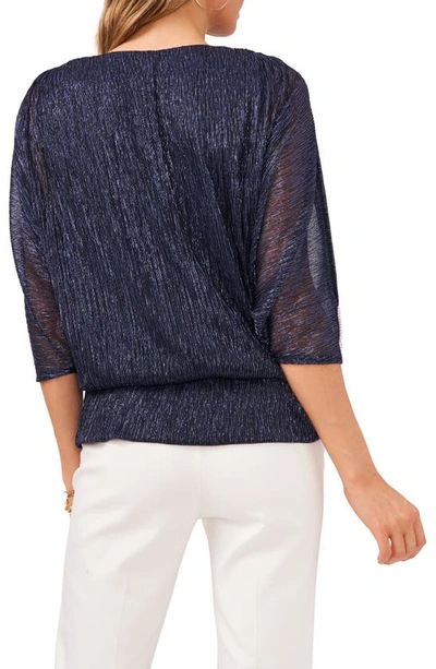 Chaus Metallic V-neck Blouse In Navy 410