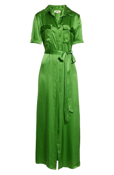 Shop L Agence Klement Utility Silk Maxi Dress In Bright Green