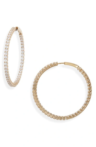 Shop Nadri Tennis Pavé Cubic Zirconia Hoop Earrings In Gold/ Clear