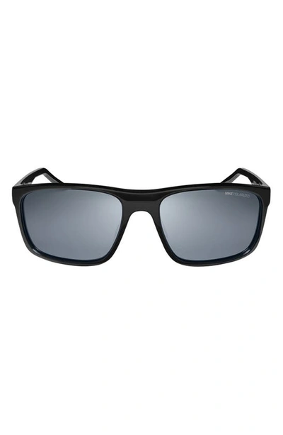 Shop Nike Fire L 58mm Polarized Rectangular Sunglasses In Black/ Polar Silver Flash