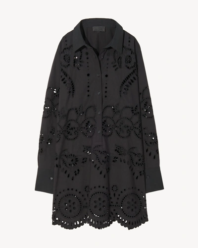 Shop Nili Lotan Mathilde Embroidered Poplin Dress In Black
