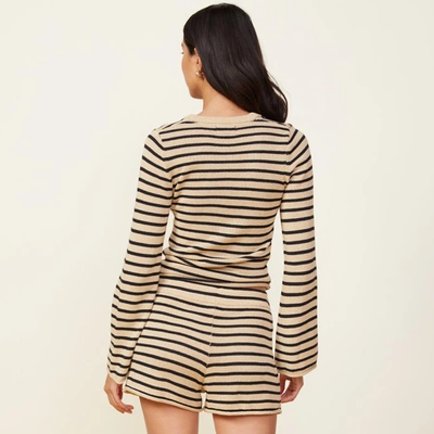 Monrow Linen Sweater Long Sleeve Top In Ecru/blk Stripe