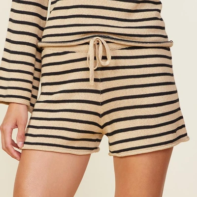Monrow Linen Sweater Short In Ecru/blk Stripe
