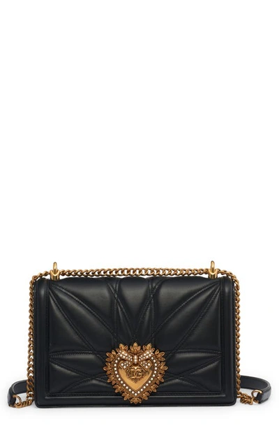 Shop Dolce & Gabbana Devotion Logo Heart Lambskin Crossbody Bag In Black