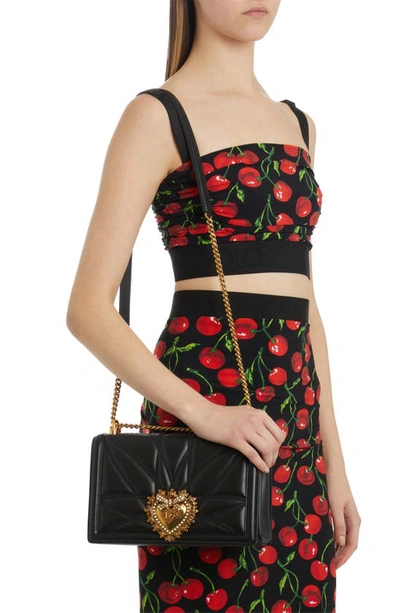 Shop Dolce & Gabbana Devotion Logo Heart Lambskin Crossbody Bag In Black