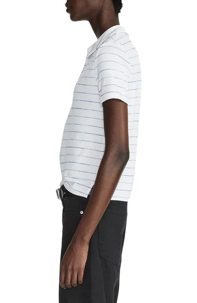 Shop Rag & Bone Stripe Polo Shirt In White/ Blue