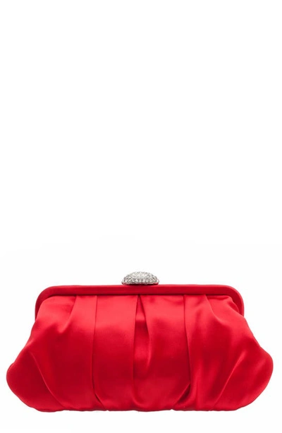 Shop Nina Concord Pleated Satin Frame Clutch In Red Rouge