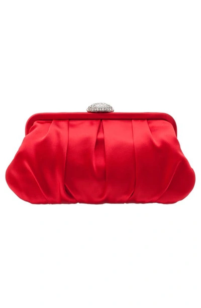 Nina Concord Pleated Satin Frame Clutch In Red Rouge