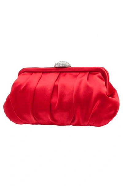 Shop Nina Concord Pleated Satin Frame Clutch In Red Rouge