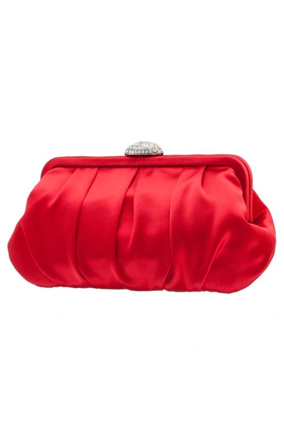 Nina Concord Pleated Satin Frame Clutch In Red Rouge