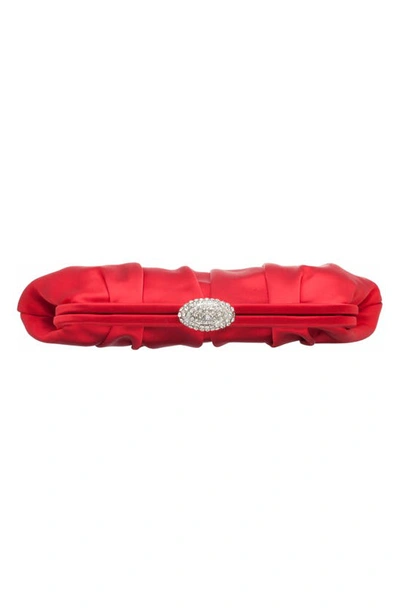 Shop Nina Concord Pleated Satin Frame Clutch In Red Rouge