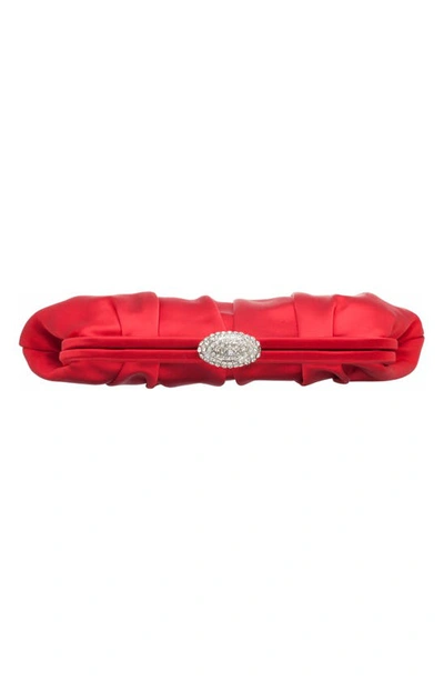 Nina Concord Pleated Satin Frame Clutch In Red Rouge