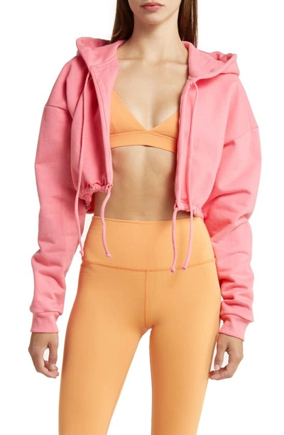 Shop Solely Fit Empowered Tie Front Crop Hoodie In Bubble Gum