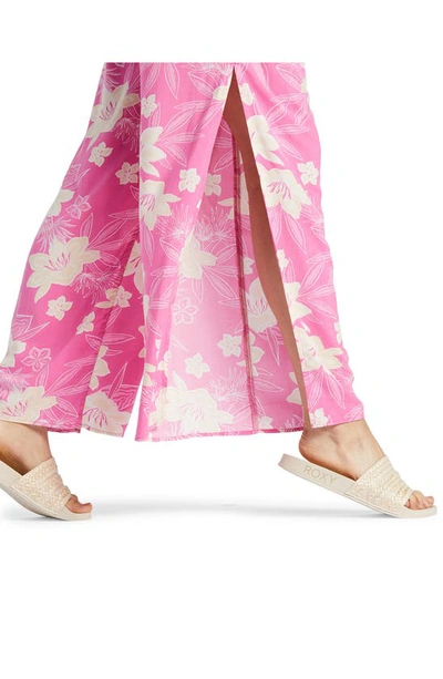Shop Roxy Tropical Rhythm Slit Hem Wide Leg Pants In Shocking Pink